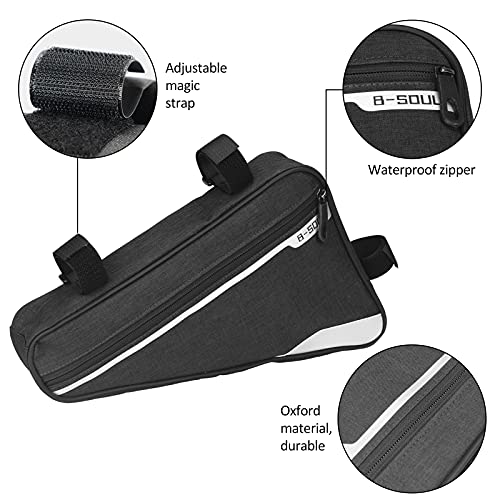 Bolsa para cuadro de bicicleta con forma de triángulo, impermeable, reflectante, bolsa para tubo de bicicleta para dinero en efectivo, herramienta de reparación (1,5 L)