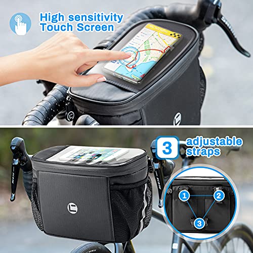 Bolsa para Manillar de Bicicleta, Luckits Bolsa Impermeable para Bicicleta 4L de Gran Capacidad Ciclismo con función de Mantener el Calor/frío, Bolsillo para teléfono/Mapa de TPU