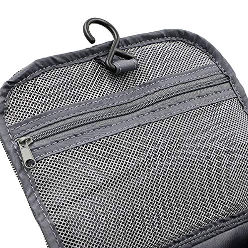 Bolsas de Aseo Neceser de Viaje Mujer Hombre Neceser para Colgar con con el Gancho Colgante Impermeable y Plegable Bolsa de Cosméticos de Baño Multifuncion para Viaje Hogar Vacaciones Gris