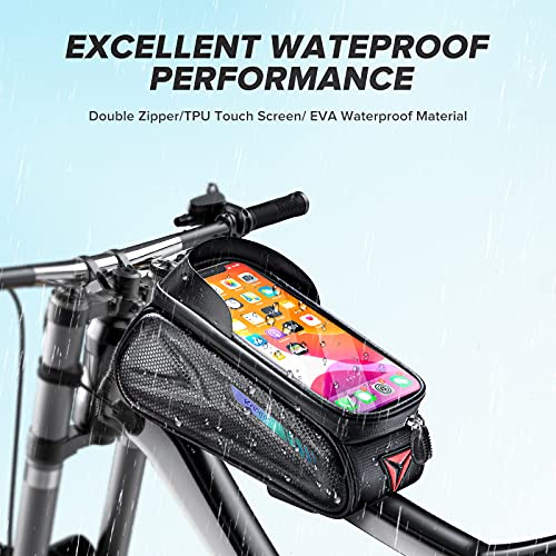Bolsas de Bicicleta,Kriogor Bolsa Impermeable para Bicicleta con Parasol y Pantalla Táctil,Bolsa para Cuadro Bicicleta Montaña para Smartphones de hasta 5.5-7",para Todos los Tipos de Bicicletas
