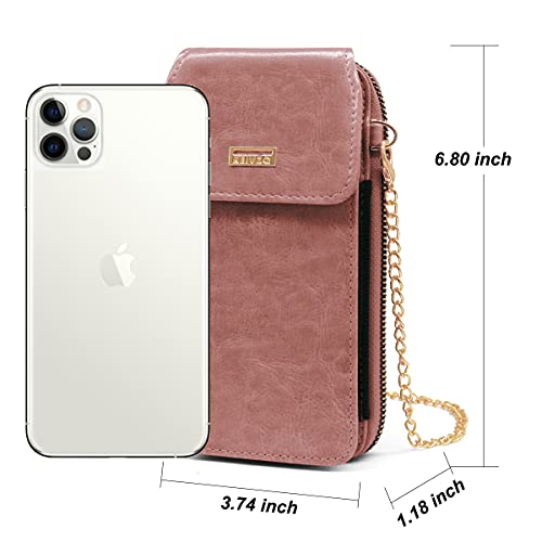 Bolso de Teléfono Móvil para Mujer Cartera Movil Cuero PU Bolso Bandolera Móvil Mini Bolso para Movil con Cremallera Mujer Billetera, Pequeño Bolso Bandolera Monedero con Ranura para Tarjeta (Rosa)