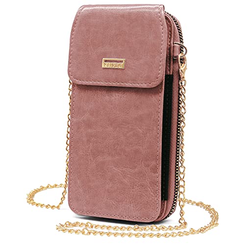 Bolso de Teléfono Móvil para Mujer Cartera Movil Cuero PU Bolso Bandolera Móvil Mini Bolso para Movil con Cremallera Mujer Billetera, Pequeño Bolso Bandolera Monedero con Ranura para Tarjeta (Rosa)