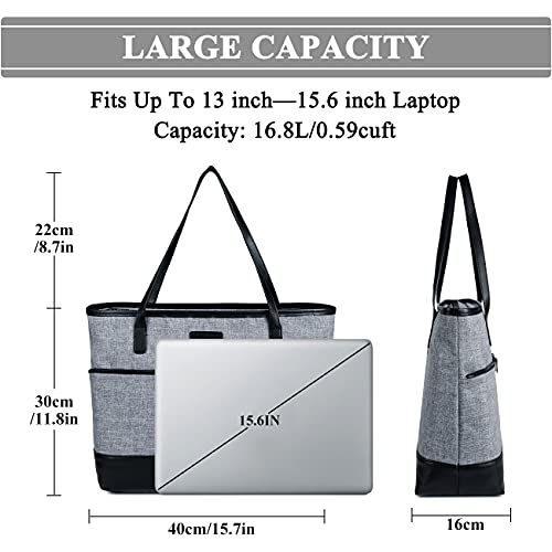 Bolso Tote, Kasgo Bolsos Mujer Impermeable Bolso Bandolera Grande Bolso de Mano para Ordenador Portátil 15.6 Pulgadas con Manga Equipaje con Bolso Cartera para Trabajo Universidad Viajes Gris Carbón