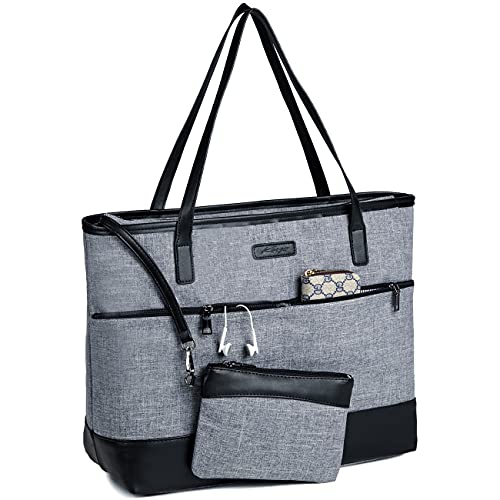 Bolso Tote, Kasgo Bolsos Mujer Impermeable Bolso Bandolera Grande Bolso de Mano para Ordenador Portátil 15.6 Pulgadas con Manga Equipaje con Bolso Cartera para Trabajo Universidad Viajes Gris Carbón