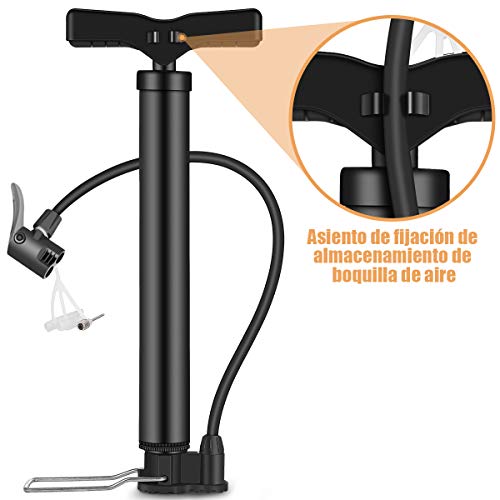 Bomba de Bicicleta, [120PSI] Diyife Bomba de Suelo para Bicicleta, Bomba de Suelo portátil para Bicicleta, Bomba de Aire para Presta/Schrader con Aguja de Bola, Válvula para Lancha Motora