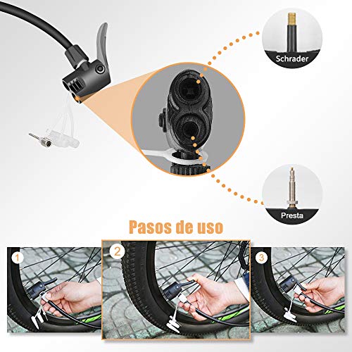 Bomba de Bicicleta, [120PSI] Diyife Bomba de Suelo para Bicicleta, Bomba de Suelo portátil para Bicicleta, Bomba de Aire para Presta/Schrader con Aguja de Bola, Válvula para Lancha Motora