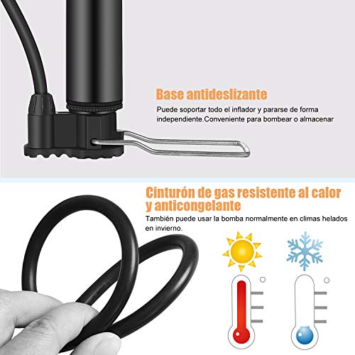 Bomba de Bicicleta, [120PSI] Diyife Bomba de Suelo para Bicicleta, Bomba de Suelo portátil para Bicicleta, Bomba de Aire para Presta/Schrader con Aguja de Bola, Válvula para Lancha Motora