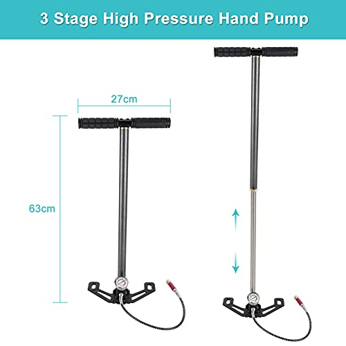 Bomba Manual de 0-6000psi, Bomba de Aire Manual de 3 etapas, Bomba de Aire para Bicicleta Plegable, Bomba de Piso, Bomba de Aire de Alta presión Hecha de Acero de tungsteno, para PCP,