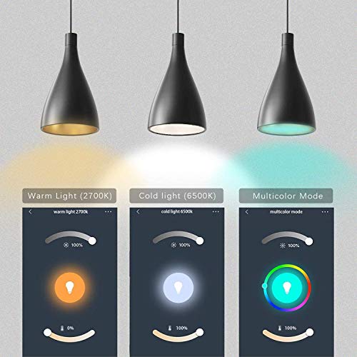 Bombilla inteligente, Bombilla LED inteligente WiFi Bomcosy de 9 W, compatible con Alexa, Echo, Google Home y Siri (no se requiere concentrador), blanco cálido, equivalente a 60 W, 4 Pack