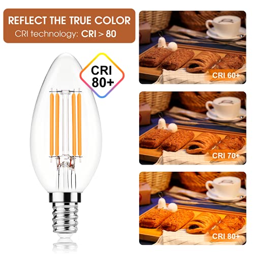 Bombilla LED E14, 6 bombillas LED tipo vela E14, 4W equivalente a 40W, luz cálida 2700K, 450Lm, C35, estilo vintage, no regulable (E14 Bombillas LED)