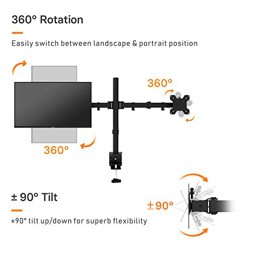 BONTEC Soporte Monitor Doble para Monitor 13-27 Pulgadas LED/LCD, Soporte 2 Monitores Peso Máximo 10KG de Cada Brazo, Giro de 360° y Rotación de 180°, Altura Ajustable, VESA 75/100 mm, Negro