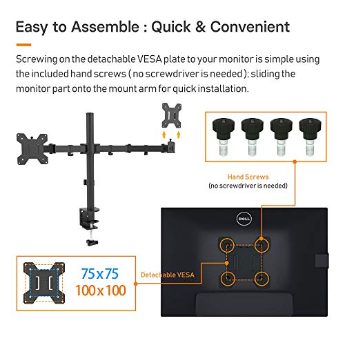 BONTEC Soporte Monitor Doble para Monitor 13-27 Pulgadas LED/LCD, Soporte 2 Monitores Peso Máximo 10KG de Cada Brazo, Giro de 360° y Rotación de 180°, Altura Ajustable, VESA 75/100 mm, Negro