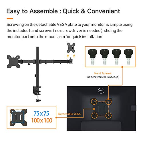 BONTEC Soporte Monitor Doble para Monitor 13-27 Pulgadas LED/LCD, Soporte 2 Monitores Peso Máximo 10KG de Cada Brazo, Giro de 360° y Rotación de 180°, Altura Ajustable, VESA 75/100 mm, Negro