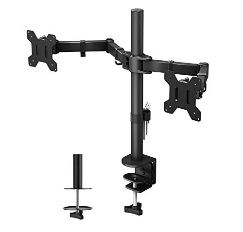 BONTEC Soporte Monitor Doble para Monitor 13-27 Pulgadas LED/LCD, Soporte 2 Monitores Peso Máximo 10KG de Cada Brazo, Giro de 360° y Rotación de 180°, Altura Ajustable, VESA 75/100 mm, Negro