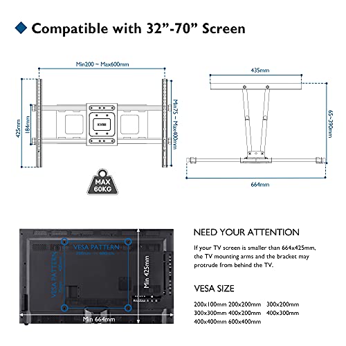 BONTEC Soporte TV Pared de 32-70 Pulgadas Plana & Curva LED LCD, Montaje Giratorio e Inclinable para TV de Movimiento Completo, Resistentes de hasta 60 kg, VESA máx. De 600x400 mm, con Cable HDMI