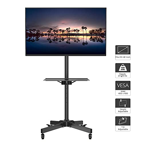 BONTEC Soporte TV Ruedas Soporte TV Suelo para 23-60 Pulgadas Plasma/LCD/LED Soportes TV de Pie para Pantalla Plana Móvil Carro de Exhibición Trole, Máx. VESA 400x400 mm