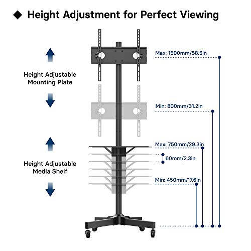 BONTEC Soporte TV Ruedas Soporte TV Suelo para 23-60 Pulgadas Plasma/LCD/LED Soportes TV de Pie para Pantalla Plana Móvil Carro de Exhibición Trole, Máx. VESA 400x400 mm