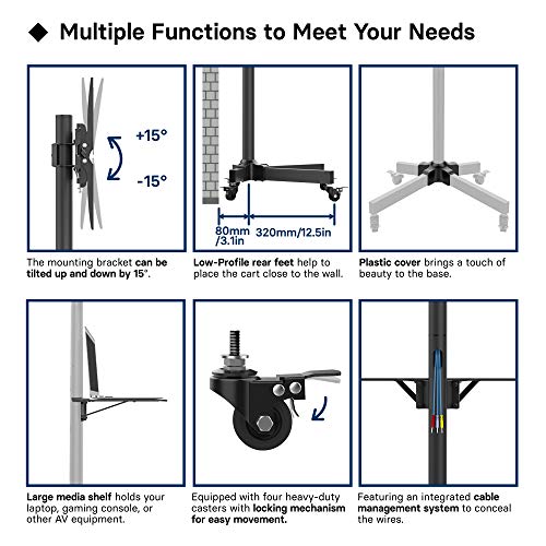 BONTEC Soporte TV Ruedas Soporte TV Suelo para 23-60 Pulgadas Plasma/LCD/LED Soportes TV de Pie para Pantalla Plana Móvil Carro de Exhibición Trole, Máx. VESA 400x400 mm