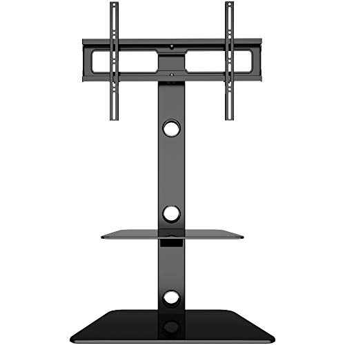 BONTEC Soporte TV Suelo con 2 Estantes de Vidrio Templado para Pantallas LCD de 30 a 65 Altura Ajustable, VESA 600 x 400 mm hasta 40 kg