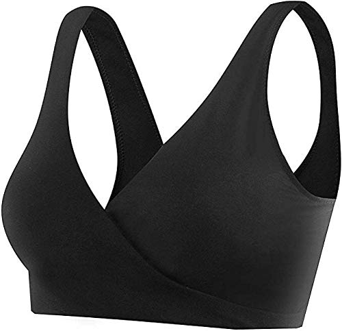 Boolavard Sujetador sin Costuras para Mujer Cotton Spandex sin Costuras para Lactancia y Maternidad (Large, Negro)