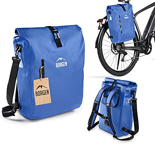 Borgen Alforja 3en1 para portaequipajes de bicis I Mochila bici I Alforja portaequipajes I Bolsa de hombro combinable para bici - 100 % impermeable y reflectante con funda portátil extraíble