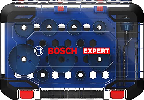 Bosch Accessories 2608900448 Bosch Professional 14x Sierras de Corona Expert Tough Material (Ø 20-76 mm, Accesorios Taladro de Impacto rotativo), Set diámetro 20/22/25/32/35/40/44/51/60/68/76 mm