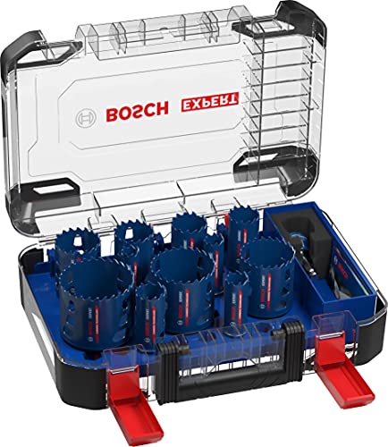 Bosch Accessories 2608900448 Bosch Professional 14x Sierras de Corona Expert Tough Material (Ø 20-76 mm, Accesorios Taladro de Impacto rotativo), Set diámetro 20/22/25/32/35/40/44/51/60/68/76 mm