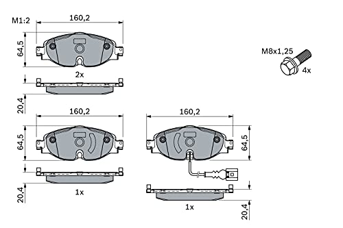 Bosch BP1505 Pastillas de freno, Eje delantero, certificación ECE-R90, 1 juego de 4 pastillas