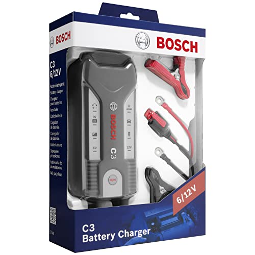 Bosch C3 - cargador de baterías inteligente y automático - 6V/12 V / 3.8 A - para baterías de plomo-ácido, GEL, Start/Stop EFB, Start/Stop AGM para motocicletas y vehículos ligeros