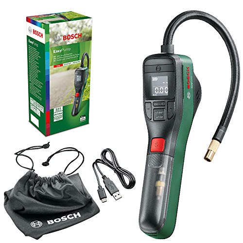 Bosch compresor de aire a batería EasyPump (batería de 3,0 Ah, 3,6 voltios, función de parada automática, 150 psi, 10,3 bar, LED, recargable mediante cable USB-C, en caja)