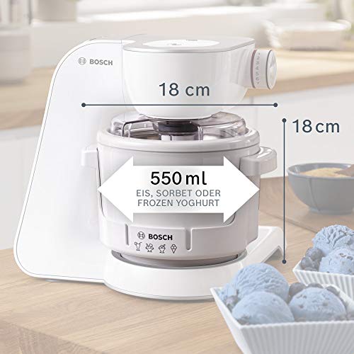 Bosch Hogar MUZ5EB2 Accesorio heladera Compatible con Robots de Cocina MUM5, más de 0.5 l de Helado, 400 W, 0.5 litros, De plástico, Blanco