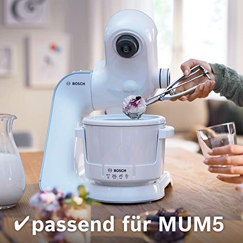 Bosch Hogar MUZ5EB2 Accesorio heladera Compatible con Robots de Cocina MUM5, más de 0.5 l de Helado, 400 W, 0.5 litros, De plástico, Blanco