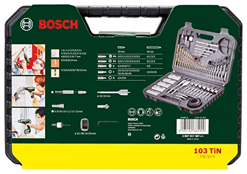 Bosch Maletín de 103 V-Line unidades para taladrar y atornillar para madera, piedra y metal, Accesorios herramientas de perforación y atornillado)