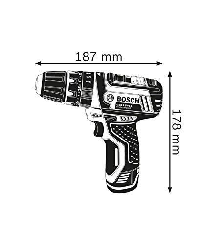 Bosch Professional 12V System Taladro percutor a batería GSB 12V-15 (incl. 2x2,0 Ah batería + cargador, 2 juegos de brocas, 1 juego de Bit, en bolsa) - Amazon Exclusive Set