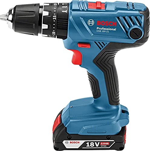 Bosch Professional 18V System Taladro percutor a batería GSB 18V-21 (incl. batería de 2x2,0 Ah, juego de accesorios de 40 piezas, en L-BOXX 136) - Amazon Exclusive Set