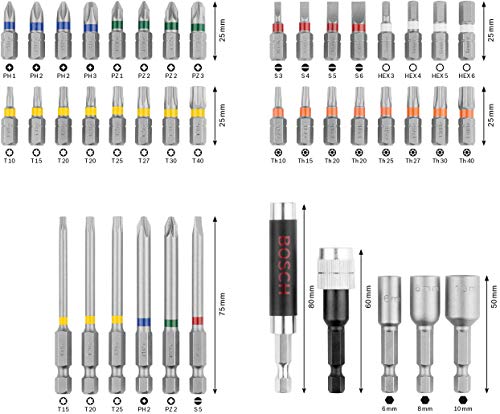 Bosch Professional 260925C147 Set De 43 Puntas Para Atornillar Y Llaves De Vaso Accesorios Para Taladro