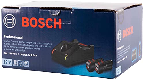 Bosch Professional GAL 12V-40 + GBA 12V - Cargador rápido + batería de litio (2 baterías x 2.0 Ah, 10,8V / 12V)