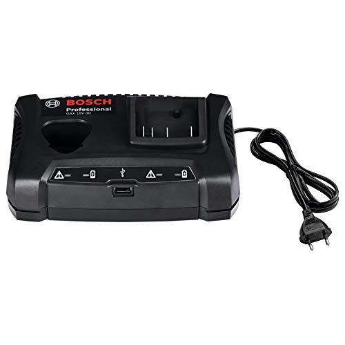 Bosch Professional GAX 18V-30 Cargador Doble para batería de Litio, Puerto USB, 18 V, Negro