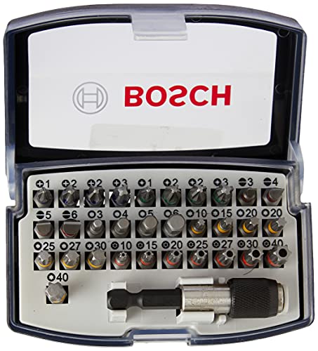 Bosch Professional Set de 32 unidades Punta de atornillar Extra Hard (Cruceta, Pozidriv, T-, Hex-, T-, TH-, S-Bit, Accesorios taladros rotativos y atornilladores)