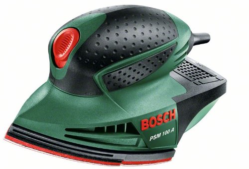 Bosch PSM 100 A - Multilijadora, 3 hojas de lija K 80/ K 120/ K 160, maletín (100 W, nº de carreras en vacío: 26.000 opm, Ø circuito oscilante: 1,4 mm)