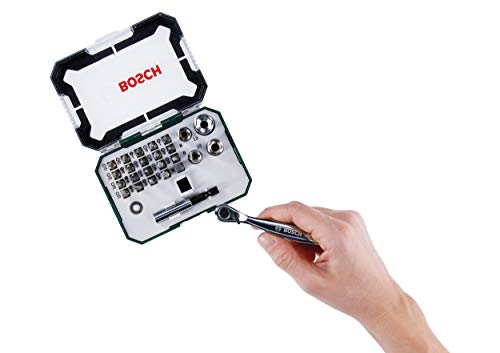 Bosch Set de 26 unidades para atornillar y llave de carraca (accesorios para taladro atornillador)