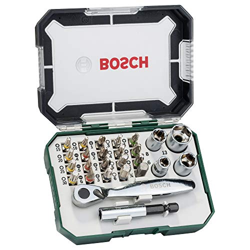 Bosch Set de 26 unidades para atornillar y llave de carraca (accesorios para taladro atornillador)
