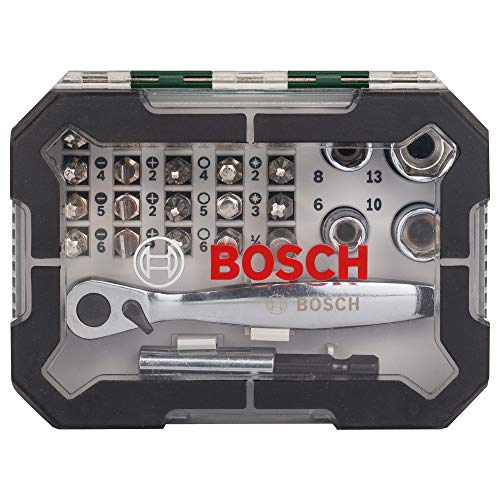 Bosch Set de 26 unidades para atornillar y llave de carraca (accesorios para taladro atornillador)