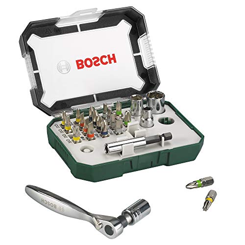 Bosch Set de 26 unidades para atornillar y llave de carraca (accesorios para taladro atornillador)
