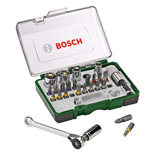 Bosch Set de 27 unidades para atornillar y llave de carraca (accesorios para taladro atornillador)