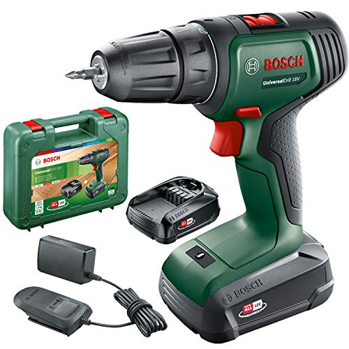 Bosch UniversalDrill - taladro y atornillador a batería, 18V (2 baterías, sistema de 18 V, en maletín)