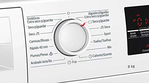 Bosch WTG87249ES - Secadora con Bomba de Calor, 8kg, Serie 6, Protección Antiarrugas, Tambor VarioSoft, Blanco