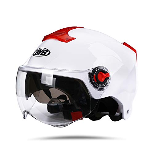 BOSEMAN Casco de Motocicleta con Visera, Adecuado para ciclomotores, Scooters, cruceros, Pase la Prueba de colisión para Cumplir con la Seguridad Vial(Blanco)