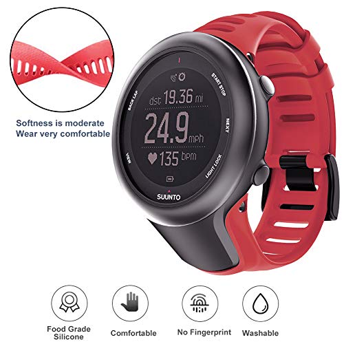 Bosixty Pulsera Correa de Reloj Ajustable Pulsera de Repuesto Accesorios de Banda de Reloj para SUUNTO Ambit 1 2 2R 2S 3 Sport Run Peak GPS Smartwatch Correa de Silicona (Rojo)