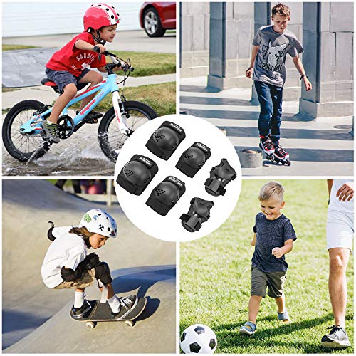 BOSONER Niños/Niños Rodilleras Coderas Protectores Conjunto de Equipo de protección para Patines Ciclismo BMX Bicicleta Monopatín Patines en línea Scooter Riding Sports (Negro, Medio (6-15 años))